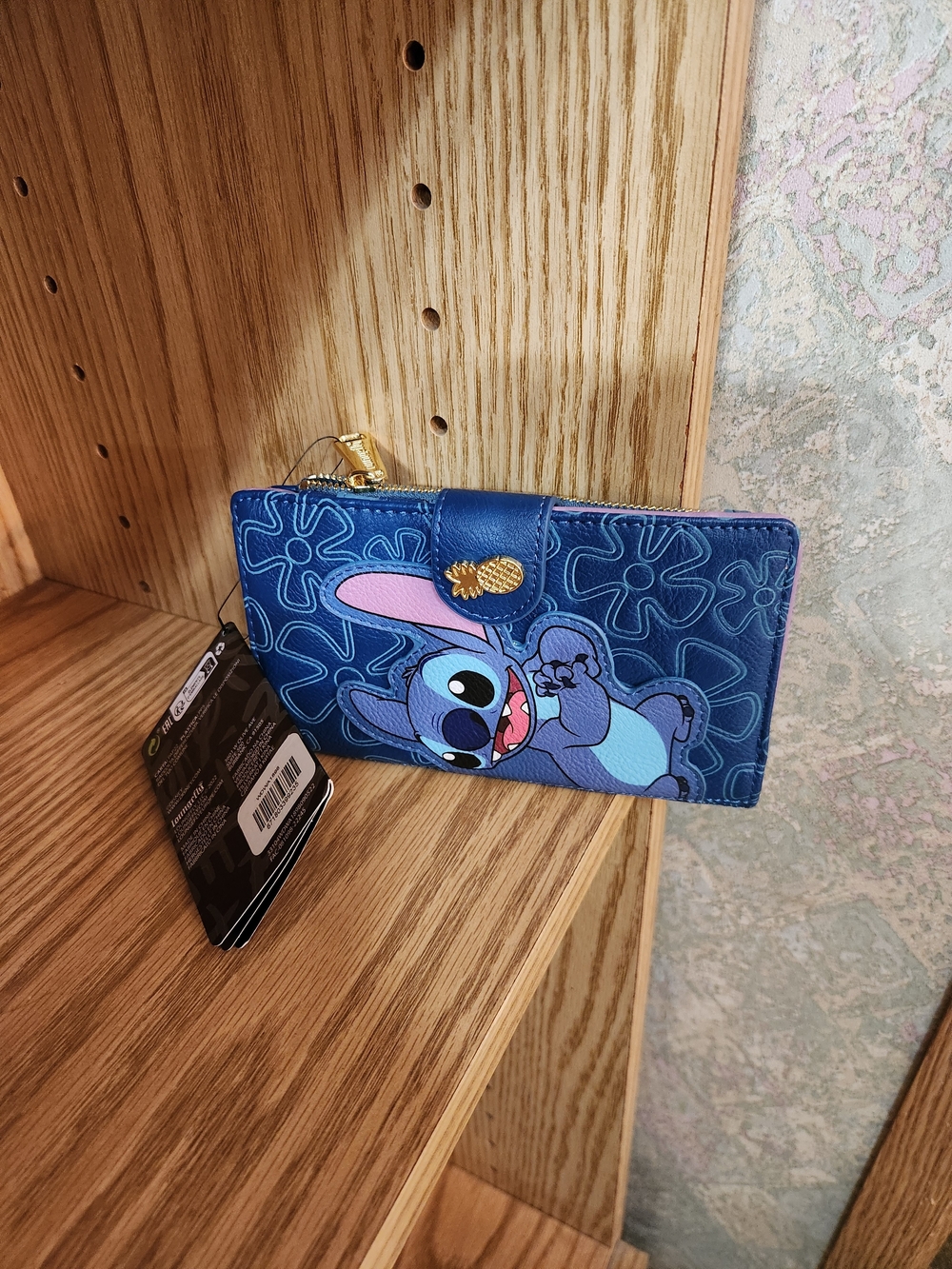 Blue Stitch Zip Wallet with Pineapple Snap Loungefly Hard Tag
